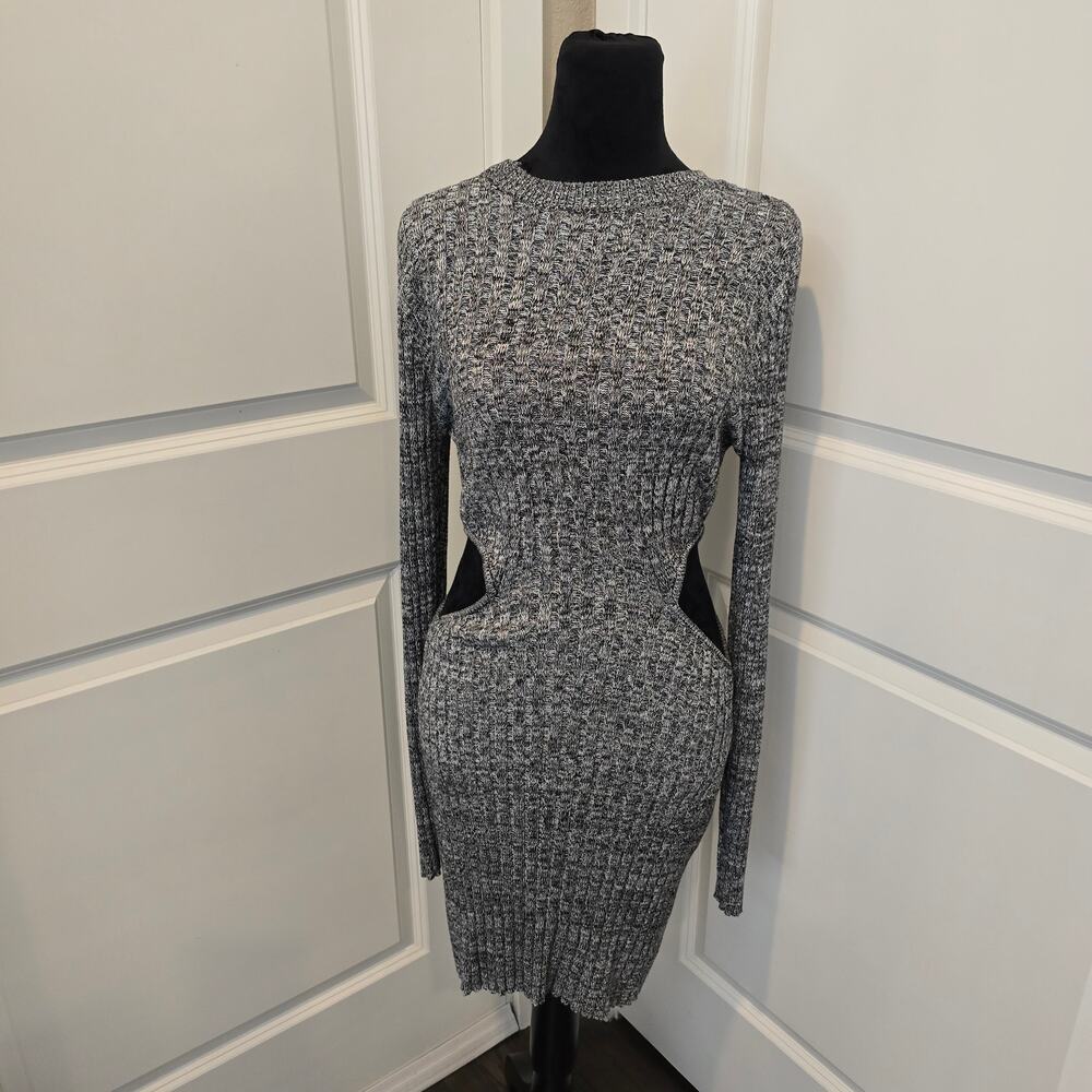 Women's Forever 21 Heather Gray Sweater Dress Long Sleeve Side Cut Outs Size M